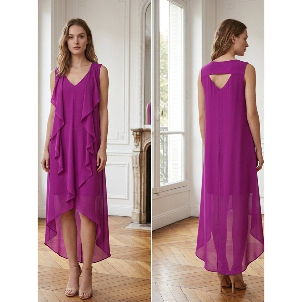 Thalia Sodi NWT Magenta Hi-Low Ruffle Back Cut Out Dress Small